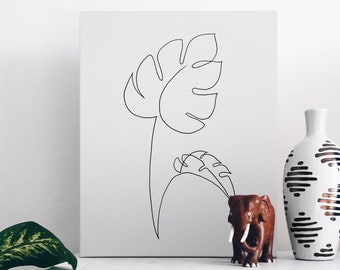 Impression d'art au trait feuille de palmier : décoration murale botanique en noir et blanc (téléchargement numérique)