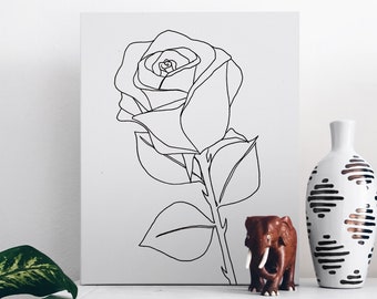 Minimalist Rose Line Art Print: Black and White Floral Drawing (Digital Download)