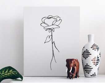 Minimalist Rose Line Art Print: Black and White Floral (Digital Download)