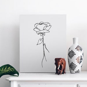 Digital print rose petal line drawing wall art décor, print at home, black and white rose poster print, minimalist rose drawing
