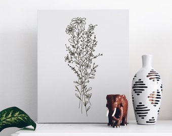 Floral Line Art Print: Minimalist Flower Bouquet (Digital Download)