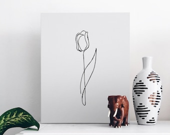 Minimalist Rose Line Drawing Print: Black and White Floral Wall Art (Digital Download)