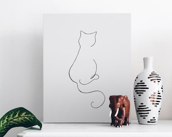 Cat Line Art Print: Minimalist Silhouette (Digital Download)