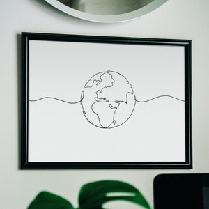 Impression numérique carte du monde dessin au trait dessin au trait, noir et blanc, affiche imprimée, impression à la maison, imprimable, cadeau pour les amateurs de voyages