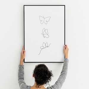 Digital print butterfly three butterflies minimalistic line drawing one line art black and white line drawing downloadable butterfly print