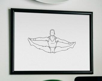 Gymnast Split Jump Print: Black and White One Line Art (Digital Download)