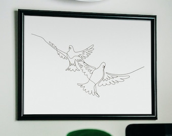 Dove Line Art Print: Minimalist Flying Bird Drawing (Digital Download)