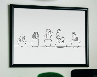 Digital print cacti in pots, black and white, house plant wall art, print at home, printable, plant mum print, teen gift