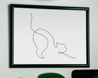 Cat Stretching Line Art Print: Minimalist Wall Decor (Digital Download)