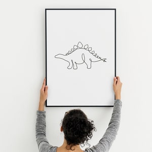 Digital print dinosaur stegosaurus line art one line drawing black and white dinosaur print, print at home dinosaur line art, poster