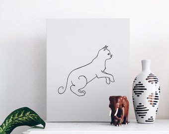 Digital print cat on back legs line drawing, cat line art, cat print, downloadable printable digital print poster, wall art décor, pet art