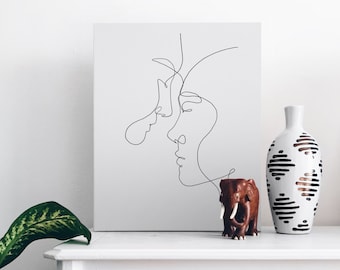 Entwined Faces Line Art Print: Minimalist Couple Portrait (Digital Download)
