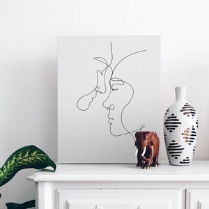 Digitaldruck simple Line Art 2 verschlungene Gesichter, abstraktes Portrait, Gesichter Strichzeichnung, neues Zuhause Geschenk, Brautgeschenk, Wandkunst
