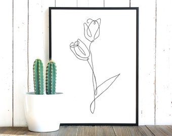 Double Rose Line Art Print: Minimalist Floral Drawing (Digital Download)