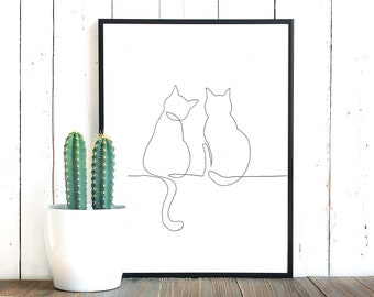 Cats Line Art Print: Minimalist Home Decor (Digital Download)