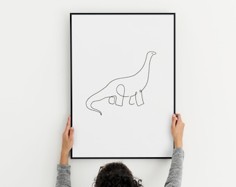 Diplodocus Dinosaur Line Art Print: Minimalist Black and White (Digital Download)