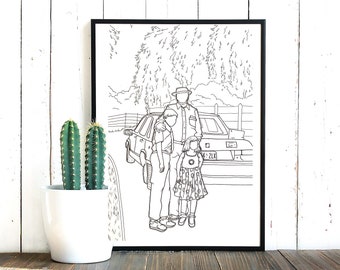 Digital custom personalised family portrait line art black and white Father’s day gift printable
