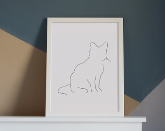 Cat Line Art Print: Minimalist Silhouette, Pet Lover Gift (Digital Download)