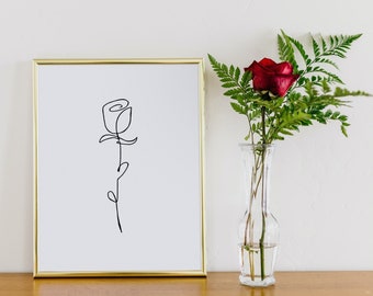 Minimalist Rose Line Drawing Print: Black and White Wall Art (Digital Download)