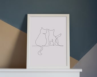 Cat and Dog Line Art Print: Minimalist Home Decor (Digital Download)