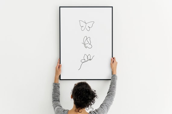 Minimalist Butterfly Line Art Print: Black and White (Digital Download)