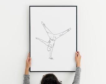 Gymnast Handstand Print: Minimalist Line Art, Boy's Room Decor (Digital Download)