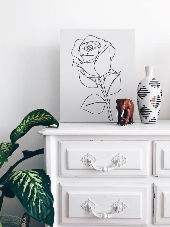 Minimalist Rose Line Art Print: Black and White Floral Drawing (Digital Download)