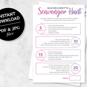 Bachelorette Scavenger Hunt Game / instant download