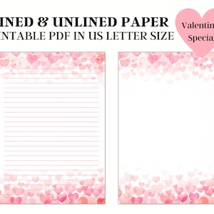 Herzen Briefpapier, Printable liniertes Briefpapier, Journal Papier, Scrapbooking, sofortiger Download, sofortiger Download Briefpapier, Valentinstag