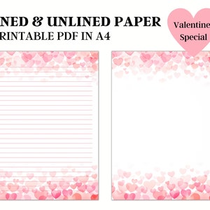 Papelería imprimible de corazones rosados, papel digital, papel imprimible, papel de notas, papelería imprimible, papel para escribir de San Valentín, escritura de cartas