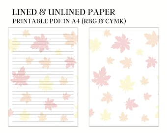 Fall Leaves Printable Paper, Lined & Unlined A4 (PDF)