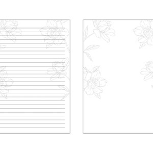 Papel rayado con motivos florales en blanco y negro, papel de escritorio imprimible, papel digital, papel para escribir, papel de escritorio con descarga digital