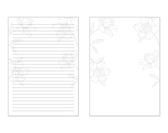 Floral Lined Writing Paper, Printable Stationery (Digital Download)