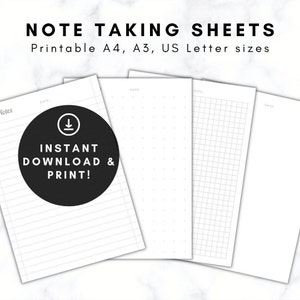 Note Taking Sheets Note Taking Printable Printable Note - Etsy