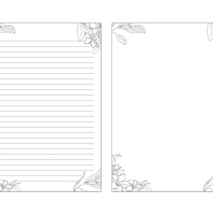 Black and White Floral Lined Paper, Printable Stationery Paper