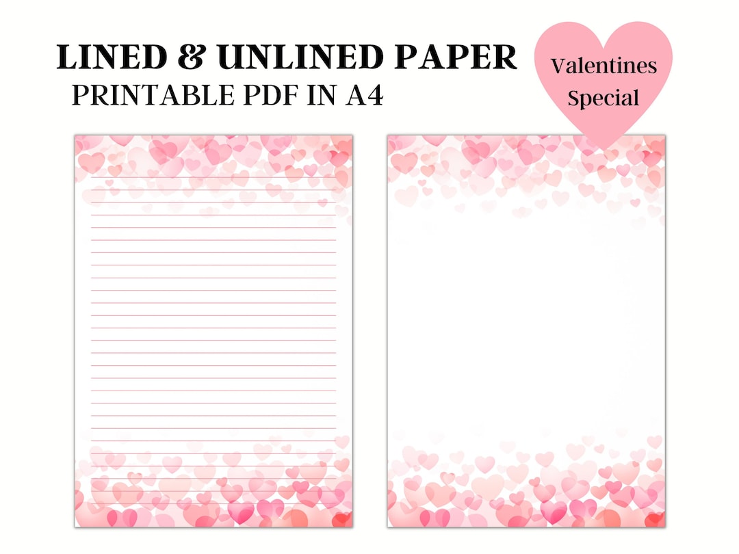 Pink Hearts Printable Stationery Digital Paper Printable Etsy