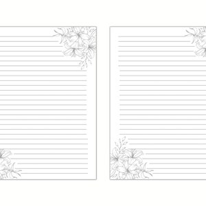 Black and White Floral Lined Paper, Printable Stationery Paper, Digital ...