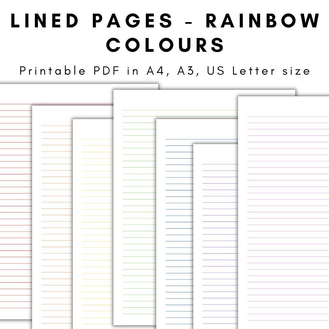 Printable Lined Pages, Lined Pages Coloured, Lined Pages Rainbow ...