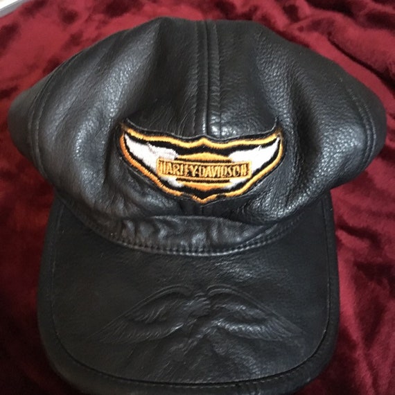 Vintage leather Harley Davidson cap hat Large bike