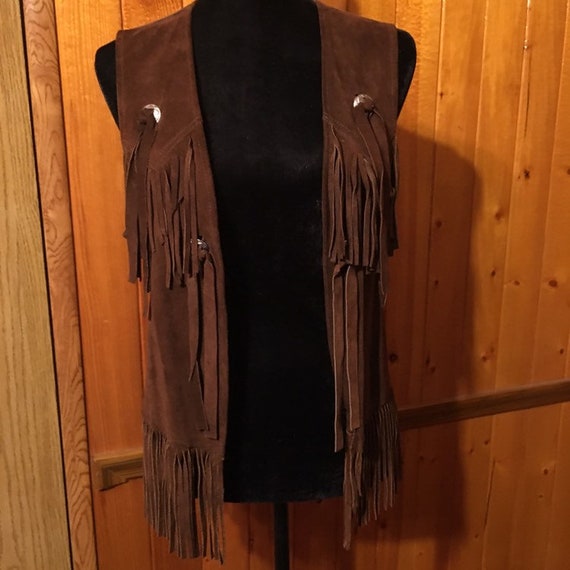 Vintage suede leather fringe concho biker hippie v