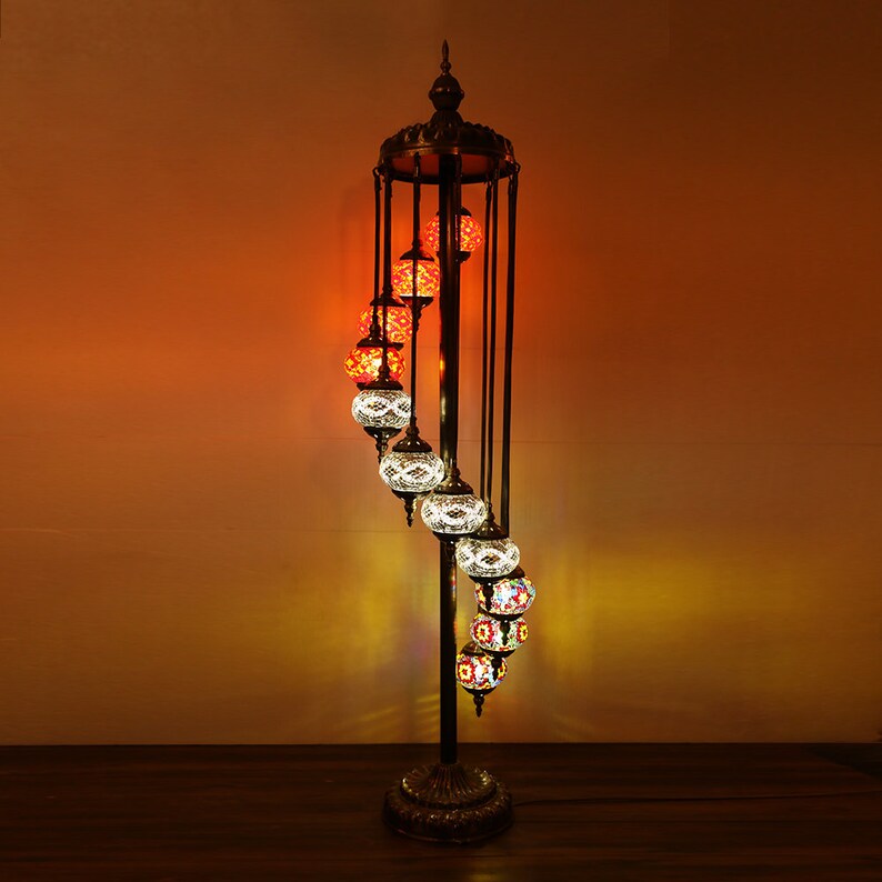 Floor Lamp Turkish Moroccan Style Mosaic Multicolored Light 11 Large Globe