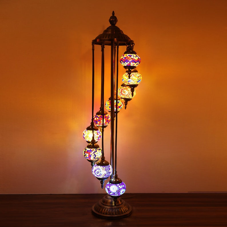 Floor Lamp Turkish Moroccan Style Mosaic Multicolored Light 9 Large Globe