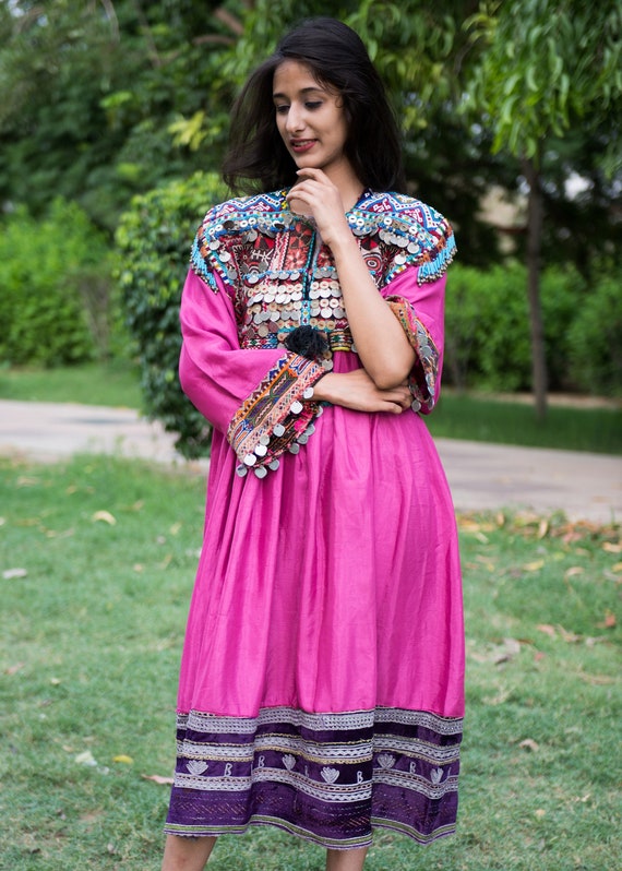 Vintage afghan dress, Embroidered Beaded Silk Afgh
