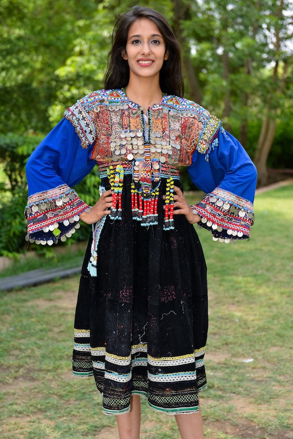 velvet Vintage afghan dress, Embroidered Beaded Af