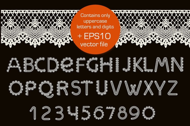 Otf and Eps Files Machine Embroidery Fonts Crochet SVG Craft Lace Font