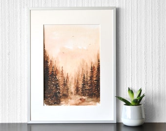 HIKE AQUARELLE PAINTING - Fine art prints and aquarelle originale - forest spirit - mindfulness gift - trending now