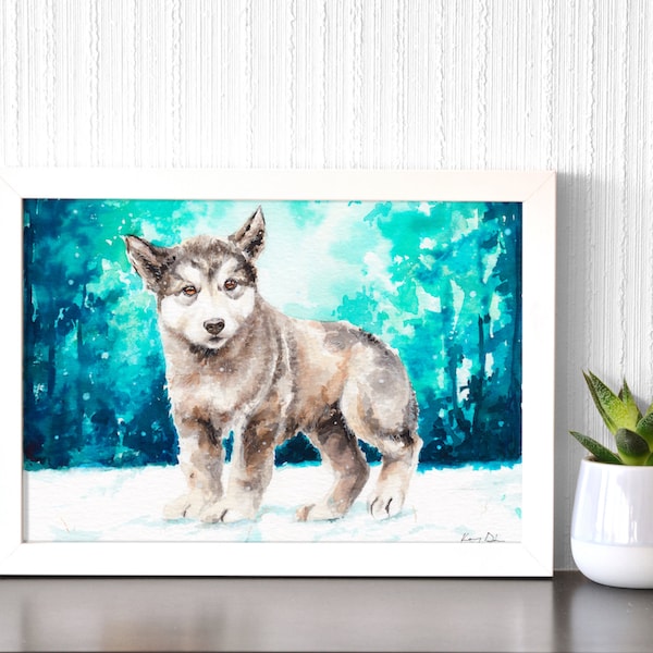 WOLF PUPPY AQUARELLE Painting - Fine art print and aquarelle originale painting - wolf print, forest spirit, trending now