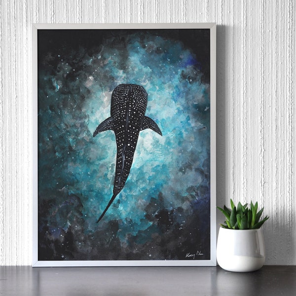 WHALE SHARK AQUARELLE Painting - Fine art print and original  - lighthouse decor - college dorm decor trending now