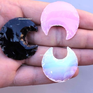 Opalite Crescent Moon Shape Rose Quartz / Black Obsidian / Metaphysical Carving Gemstone for Jewelry Making Wholesale Lot