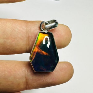 Silver pendant Aurora opal Coffin Cabochon Necklace Handmade Sterling Silver Jewelry Aurora Opal Tiny Pendant Gift For Mom